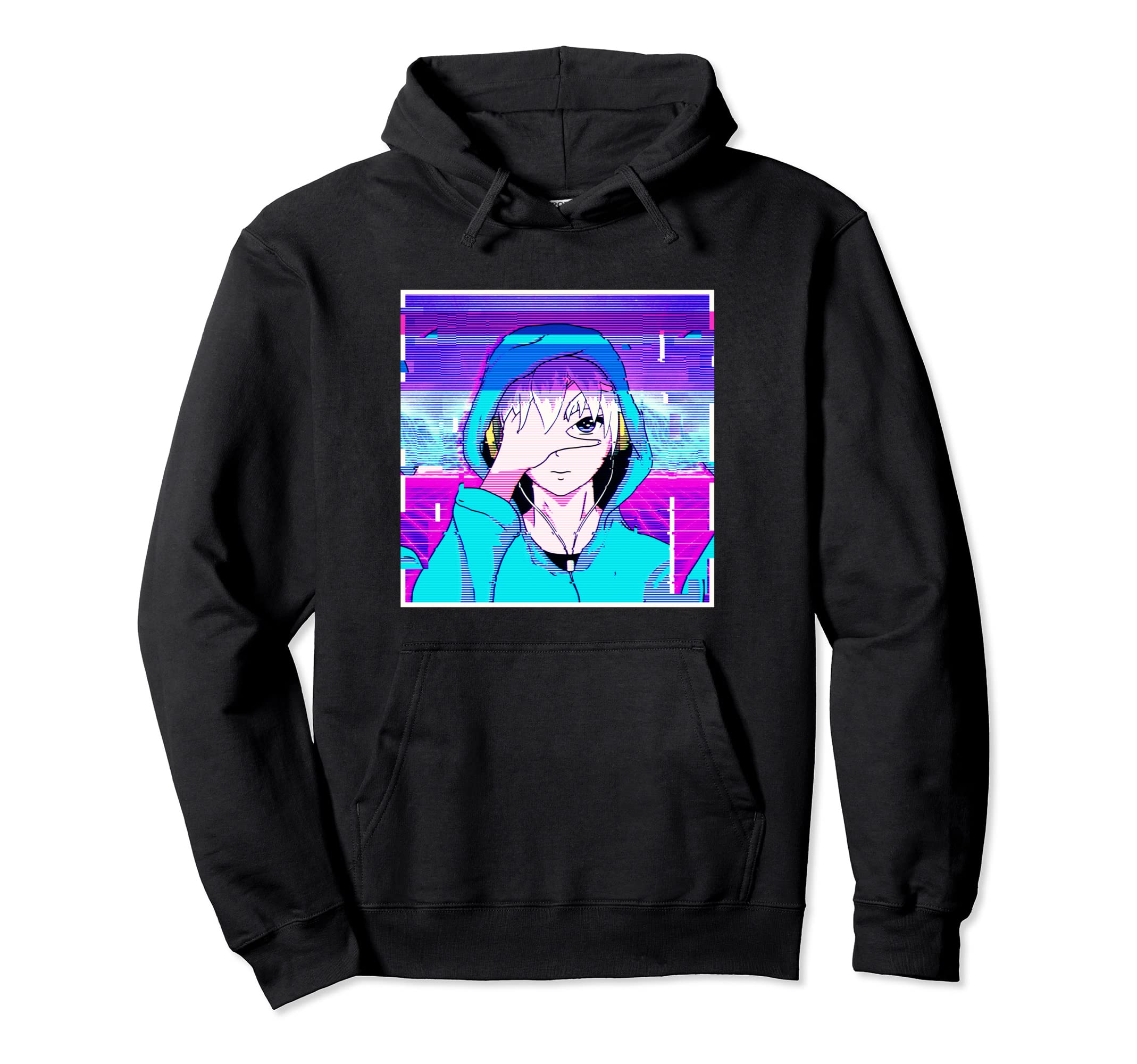 Anime Vaporwave Aesthetic Glitch Hoodie - Trendy Graphic Unisex - T-Shirt, Sweatshirt, Hoodie