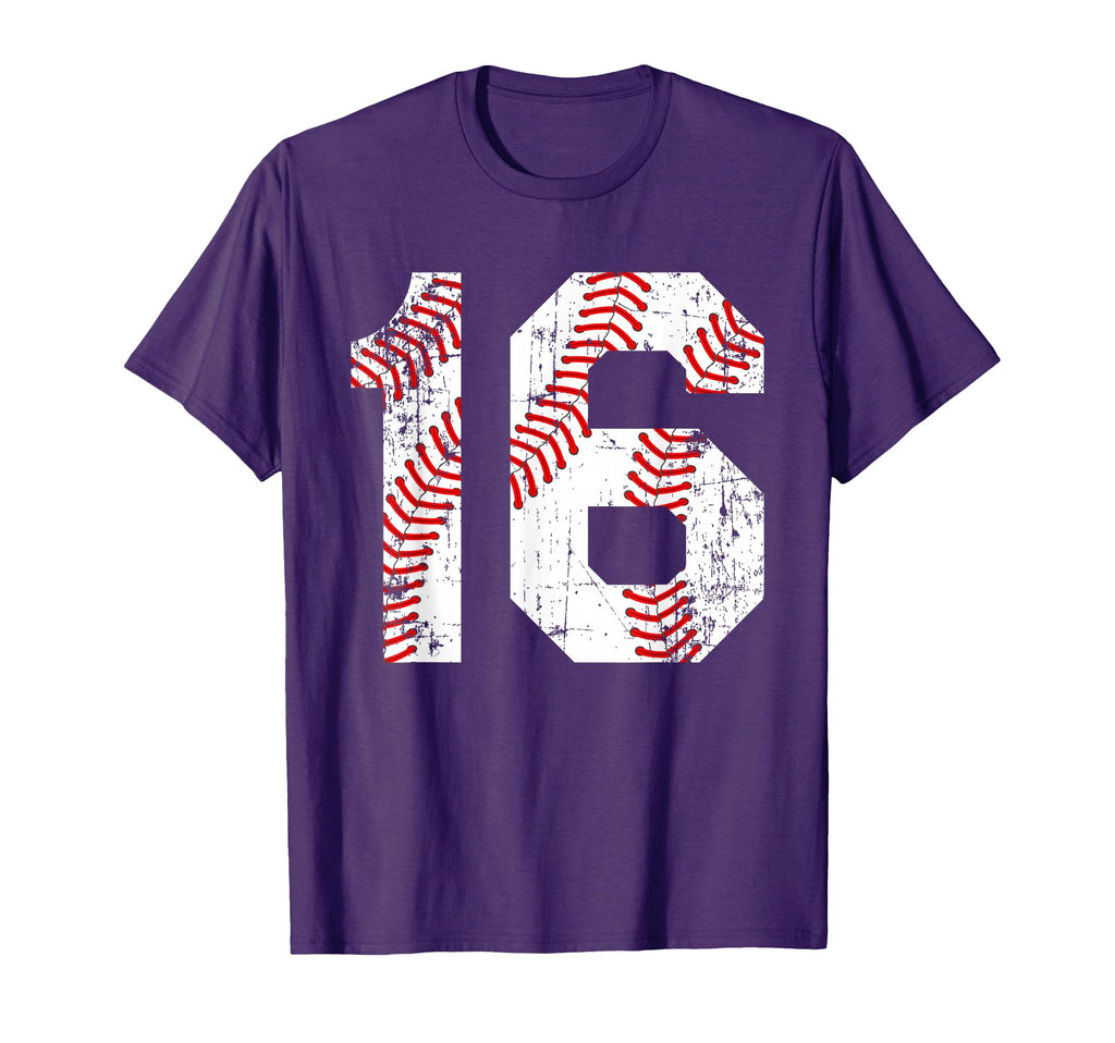 Baseball 16 Jersey Number T-Shirt - Novelty Apparel for Adults - T-Shirt, Sweatshirt, Hoodie