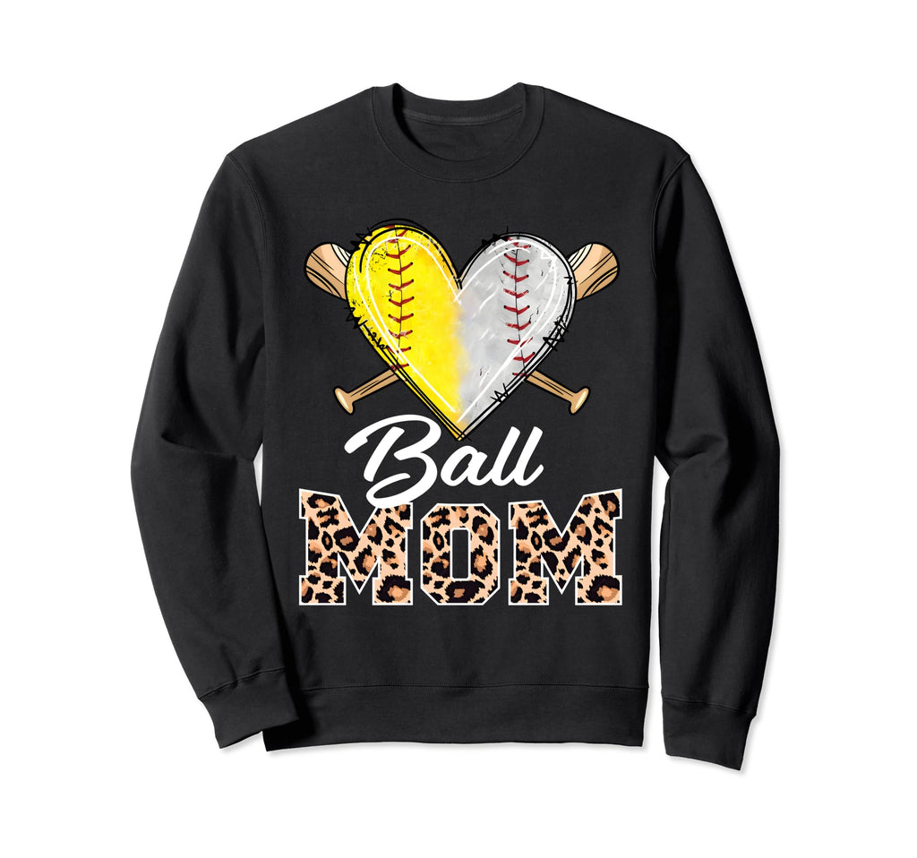 Ball Mom Heart Baseball Softball Sweatshirt - Custom Art Print Men Women - T-Shirt, Sweatshirt, Hoodie