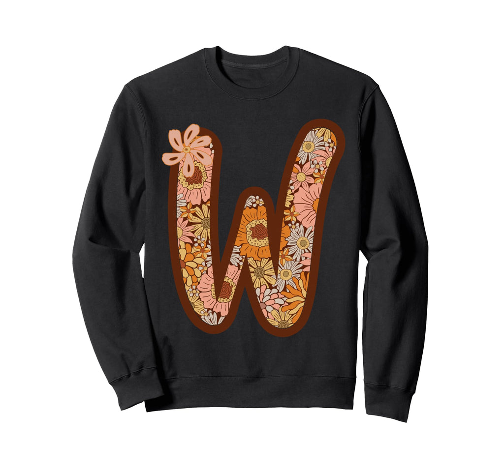 Letter W Initial Floral Monogram Boho Sweatshirt - Streetwear Style Unisex - T-Shirt, Sweatshirt, Hoodie