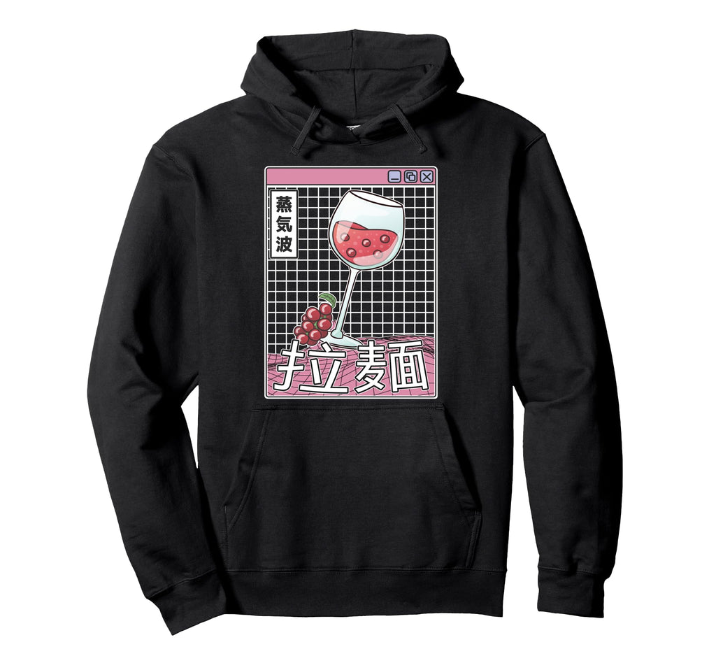 Wine Glass Kawaii Grid Vaporwave Hoodie - Aesthetic Graphic Unisex - T-Shirt, Sweatshirt, Hoodie