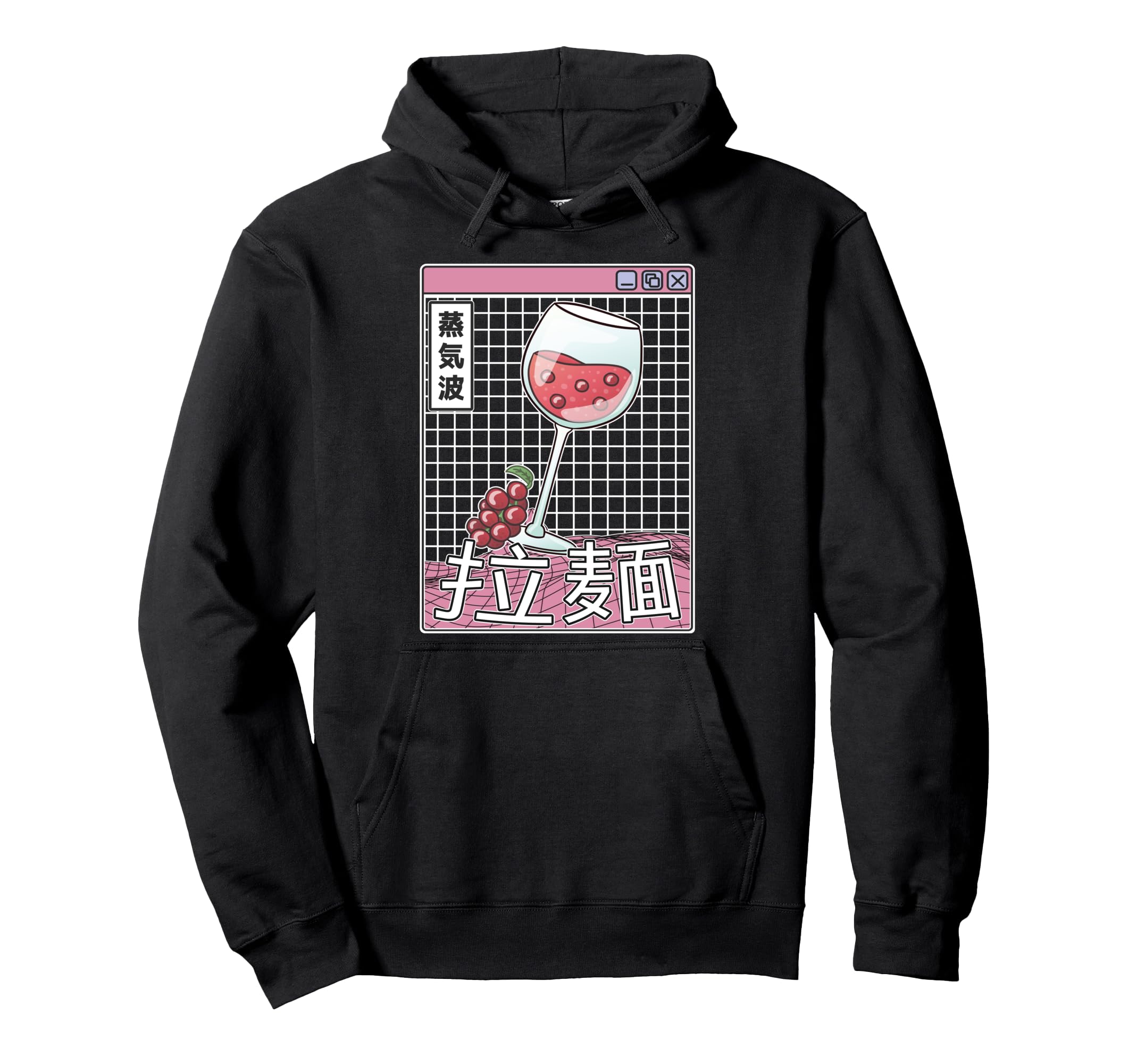 Wine Glass Kawaii Grid Vaporwave Hoodie - Aesthetic Graphic Unisex - T-Shirt, Sweatshirt, Hoodie