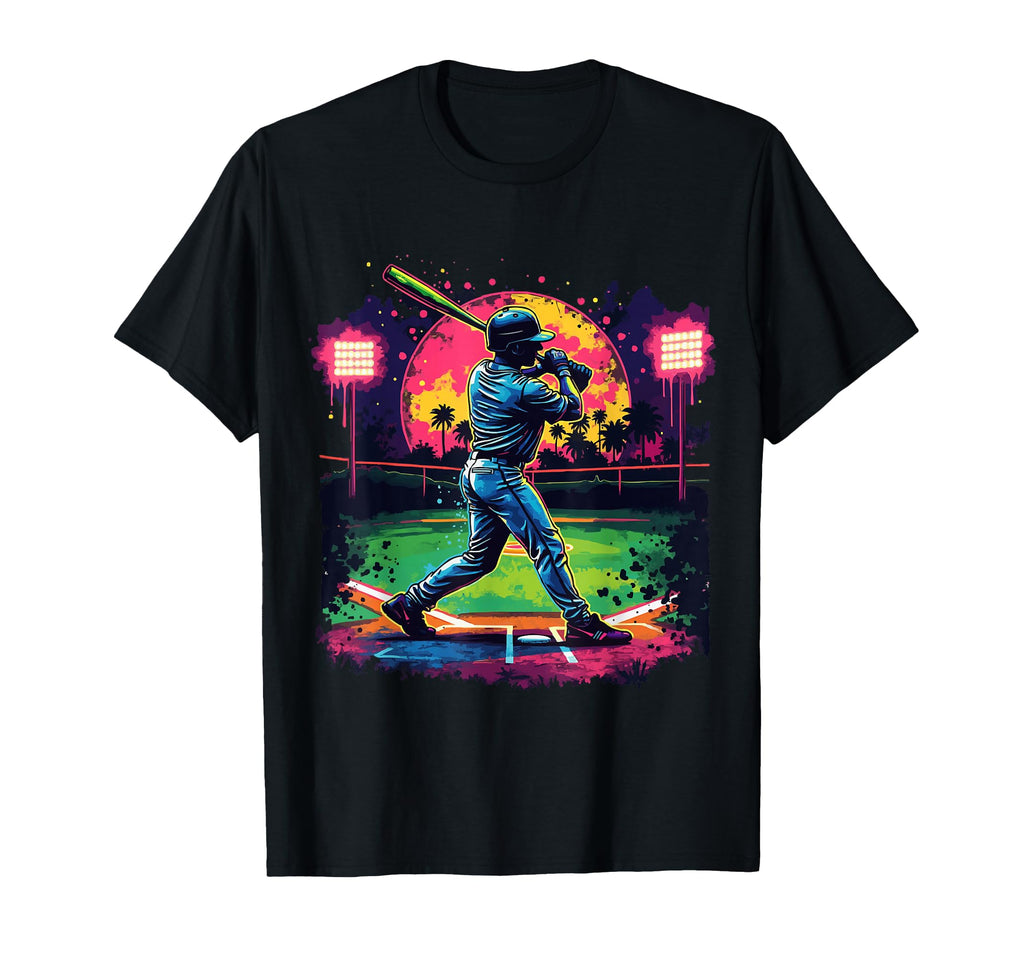 Baseball Batter Art Sunset And Palm T-Shirt - Graphic Print for Adults - T-Shirt, Sweatshirt, Hoodie