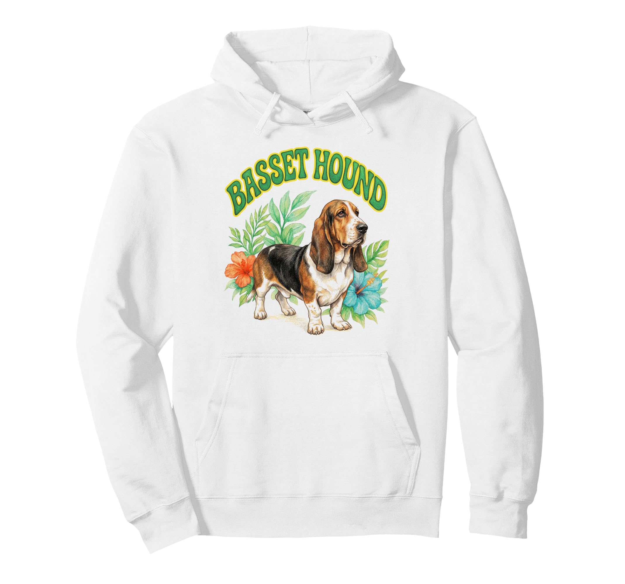 Basset Hound Groovy Floral Watercolor Hoodie - Custom Art Print Unisex - T-Shirt, Sweatshirt, Hoodie
