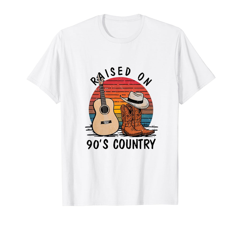 Raised 90S Country Music Cowboy Boots T-Shirt - Trendy Graphic for Adults - T-Shirt, Sweatshirt, Hoodie