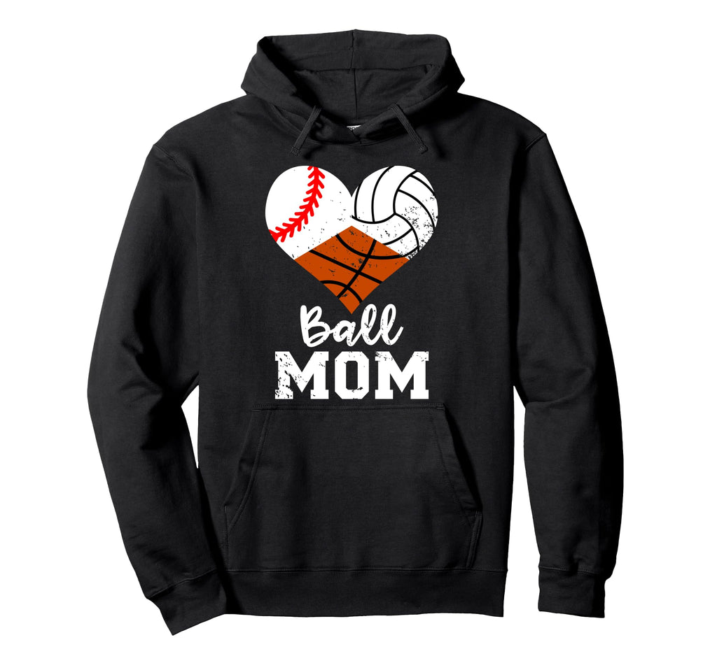 Ball Mom Funny Baseball Volleyball Hoodie - Minimalist Print for Adults - T-Shirt, Sweatshirt, Hoodie