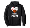 Ball Mom Funny Baseball Volleyball Hoodie - Minimalist Print for Adults - T-Shirt, Sweatshirt, Hoodie
