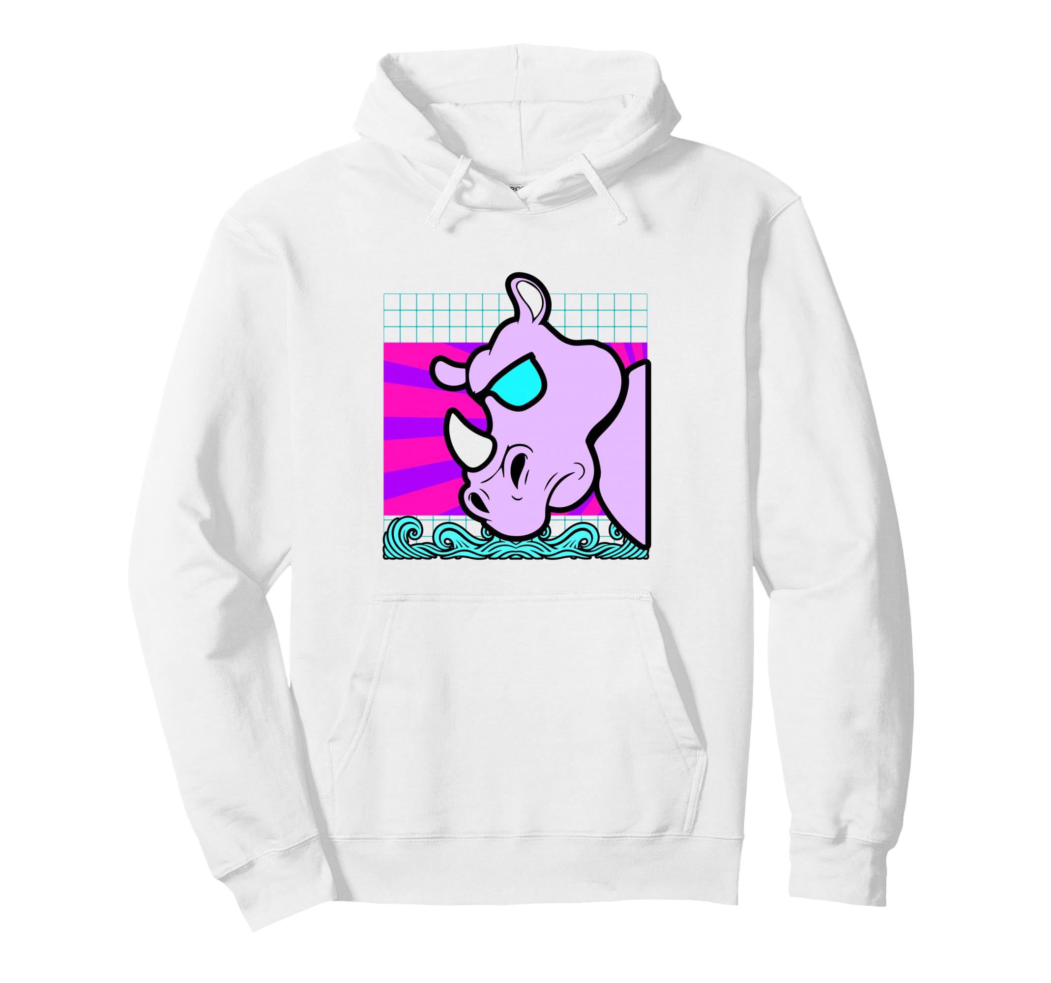 Aesthetic Vaporwave Outfits Rhino Hoodie - Trendy Graphic Men Women - T-Shirt, Sweatshirt, Hoodie