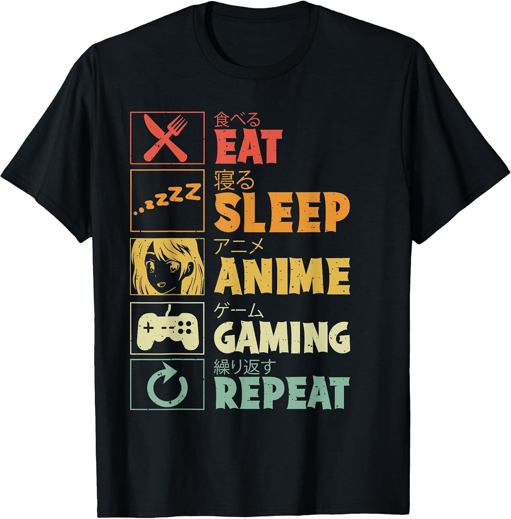 Eat Sleep Anime Gaming Repeat - Adult & Kids T-Shirts, Sweatshirts & Hoodies apparel design preview 1