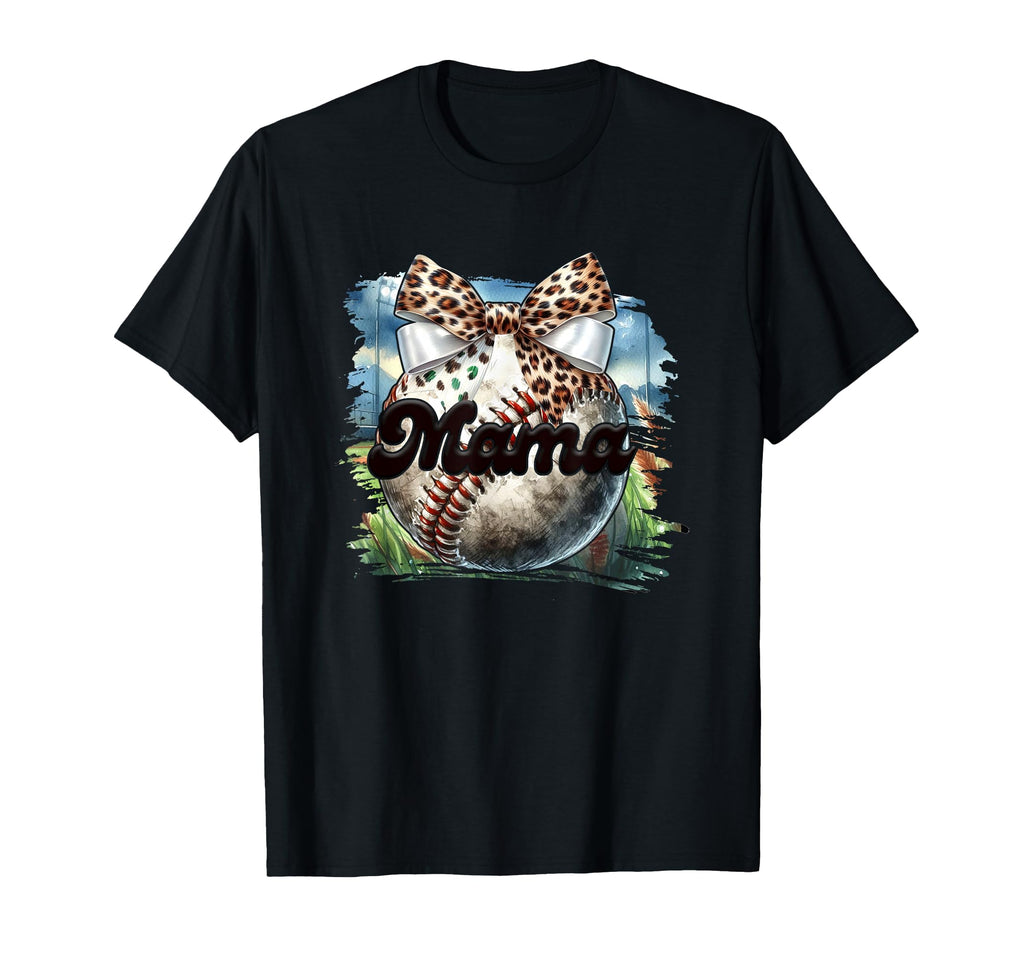 Mama Baseball Leopard Bow T-Shirt - Streetwear Style Men Women - T-Shirt, Sweatshirt, Hoodie