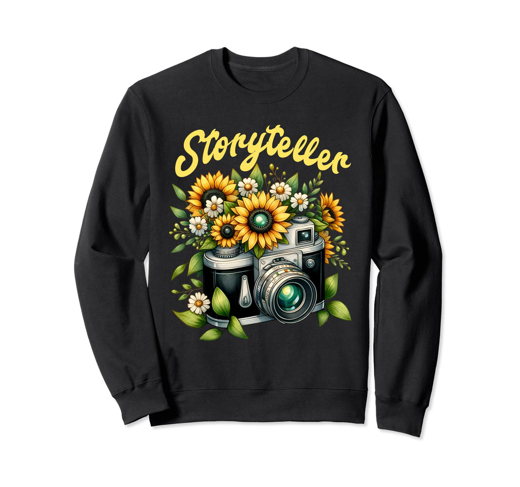 Storyteller Camera And Sunflowers Sweatshirt - Aesthetic Graphic for Adults - T-Shirt, Sweatshirt, Hoodie