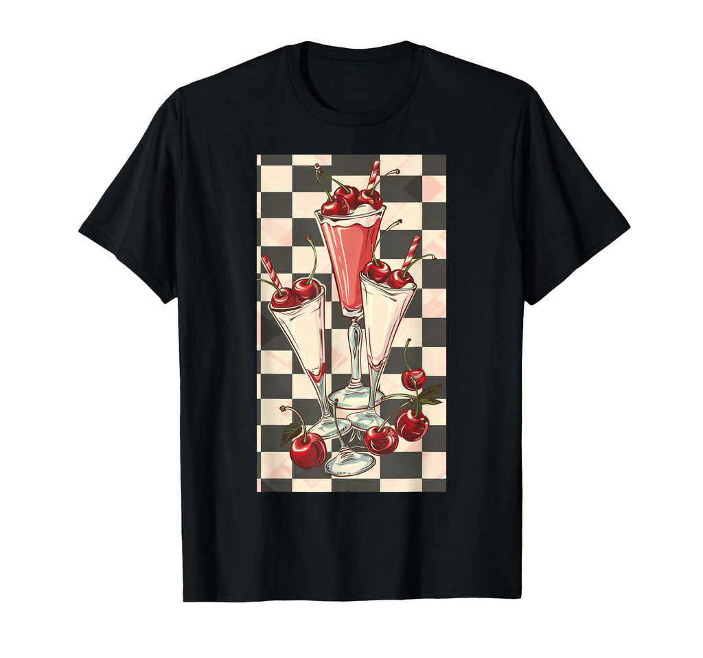 50S Diner Inspired Cherry Pattern Cherry T-Shirt - Unique Graphic Men Women - T-Shirt, Sweatshirt, Hoodie