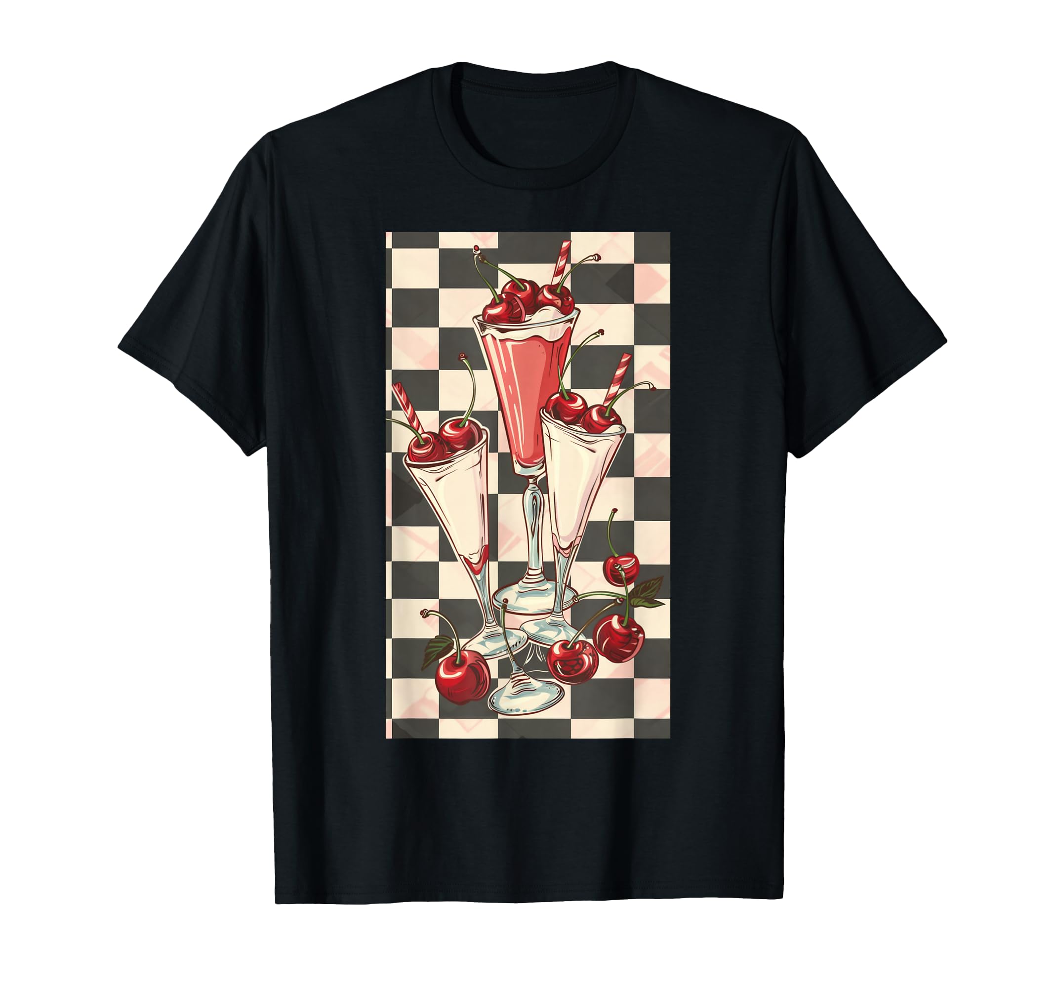 50S Diner Inspired Cherry Pattern Cherry T-Shirt - Unique Graphic Men Women - T-Shirt, Sweatshirt, Hoodie