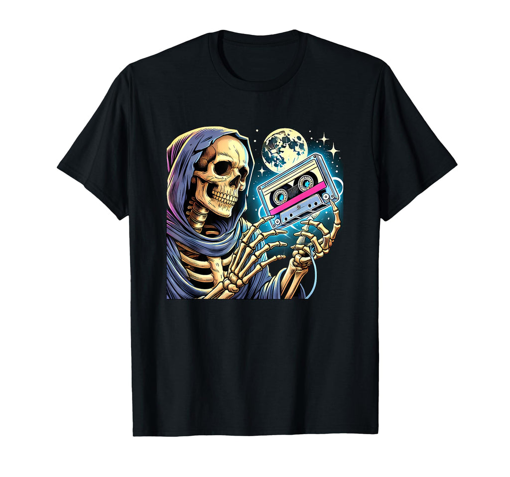 Halloween Skeleton Cassette Tape T-Shirt - Custom Art Print Men Women - T-Shirt, Sweatshirt, Hoodie