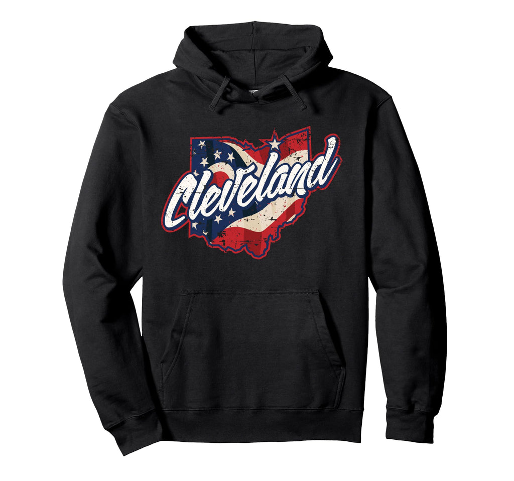 Cleveland Ohio Flag Overlay Distressed Hoodie - Casual Everyday Wear Unisex - T-Shirt, Sweatshirt, Hoodie