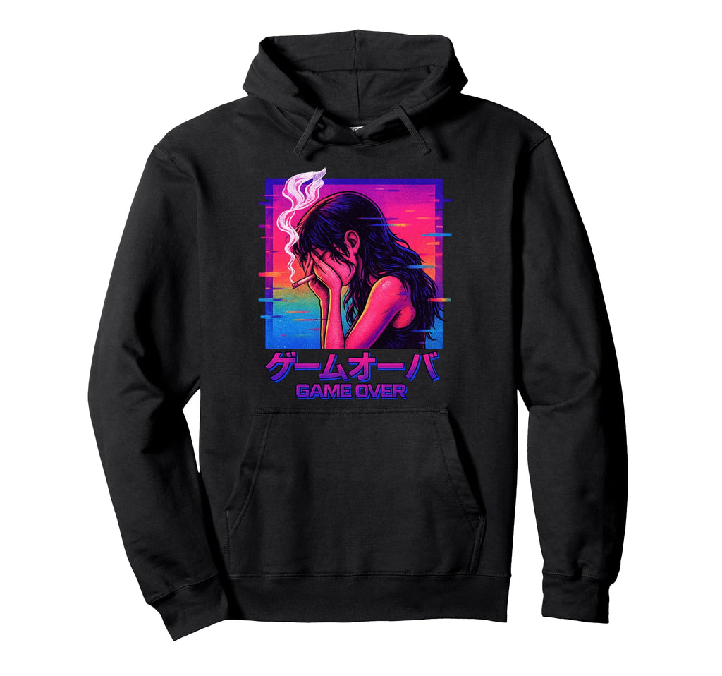 Game Over Japanese Vaporwave Mood Hoodie - Aesthetic Graphic Men Women - T-Shirt, Sweatshirt, Hoodie