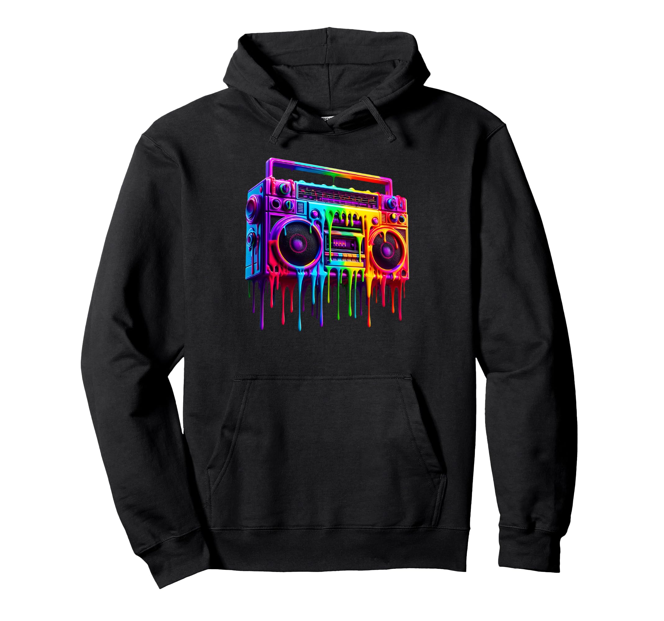 Dripping Paint Boombox Old School Hoodie - Fun Novelty Design for Adults - T-Shirt, Sweatshirt, Hoodie