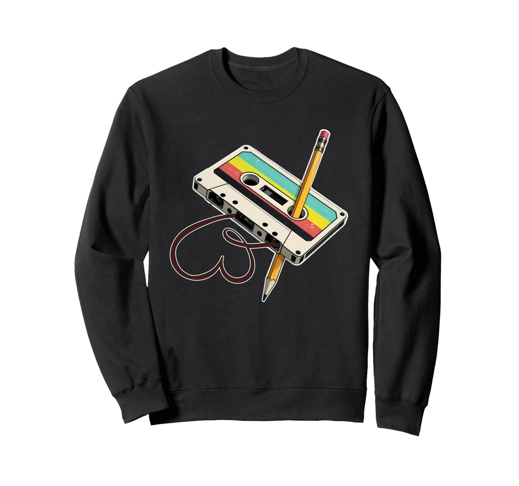 Cassette Tape Pencil Nostalgic Sweatshirt - Fun Novelty Design for Adults - T-Shirt, Sweatshirt, Hoodie