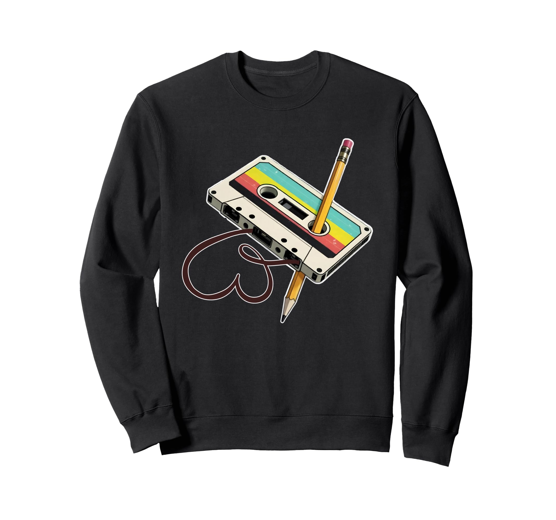Cassette Tape Pencil Nostalgic Sweatshirt - Fun Novelty Design for Adults - T-Shirt, Sweatshirt, Hoodie