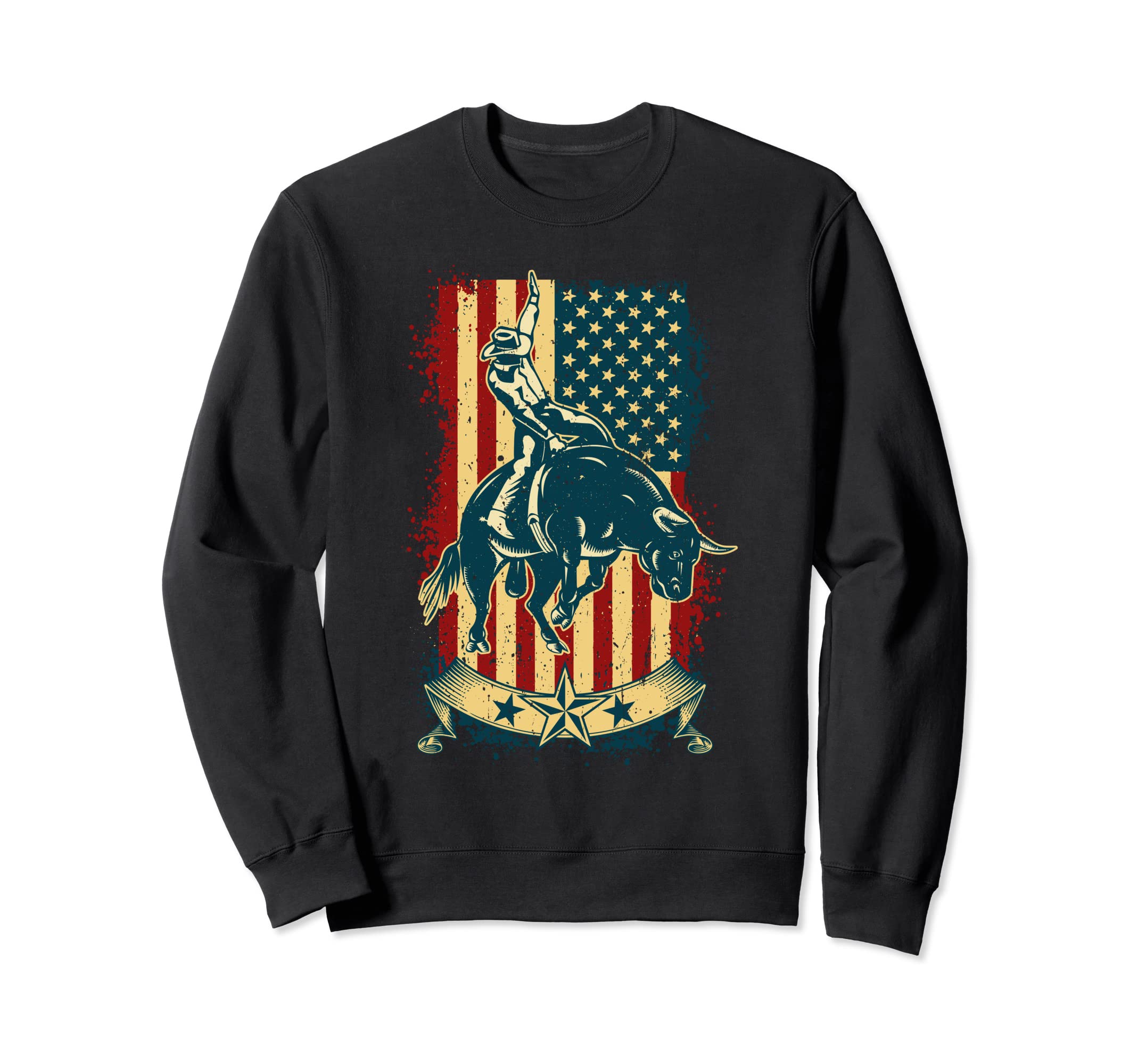 Bull Riding Rodeo Distressed Usa Sweatshirt - Trendy Graphic for Adults - T-Shirt, Sweatshirt, Hoodie