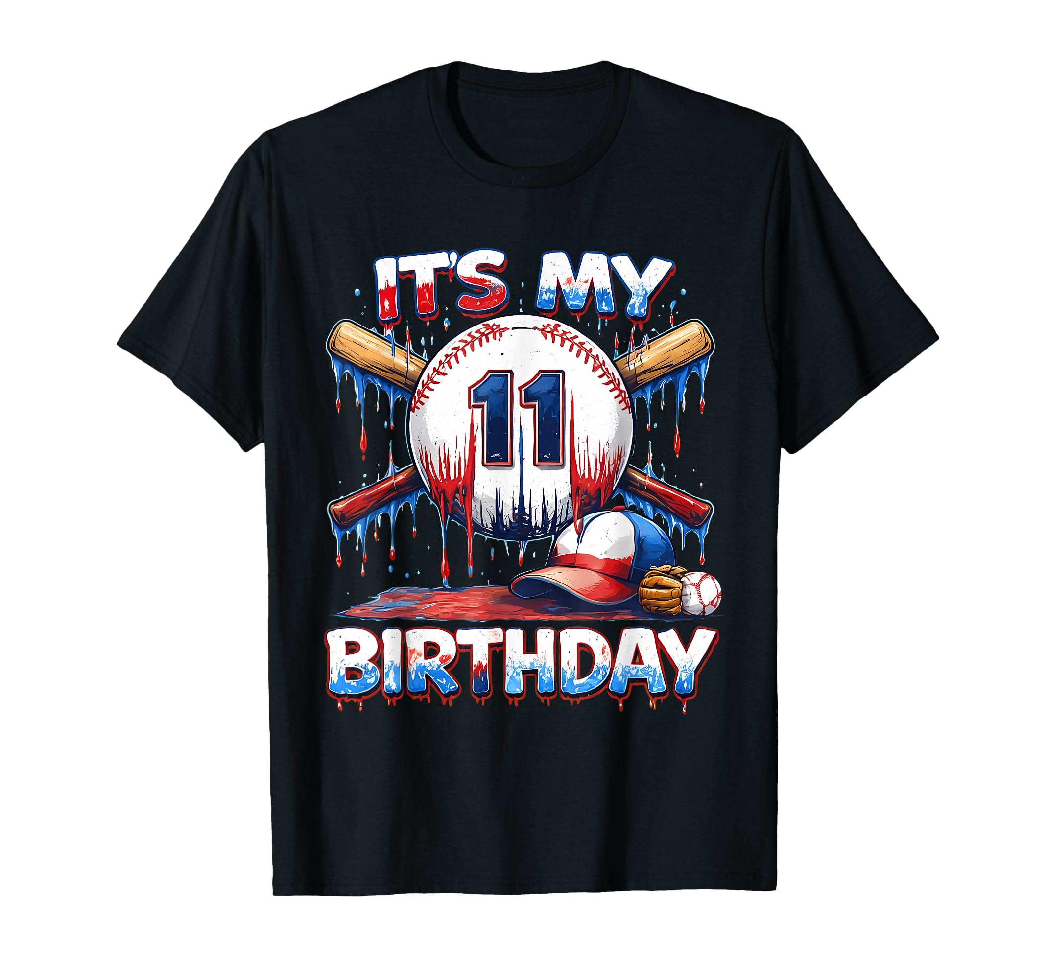 11 Year Old Baseball Drip Birthday T-Shirt - Novelty Apparel for Adults - T-Shirt, Sweatshirt, Hoodie
