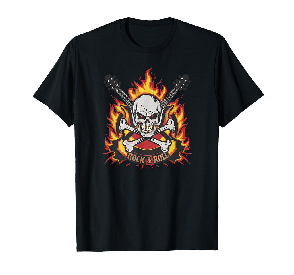 Rock And Roll Vibes True Fans Skull Flames T-Shirt - Unique Graphic Unisex - T-Shirt, Sweatshirt, Hoodie
