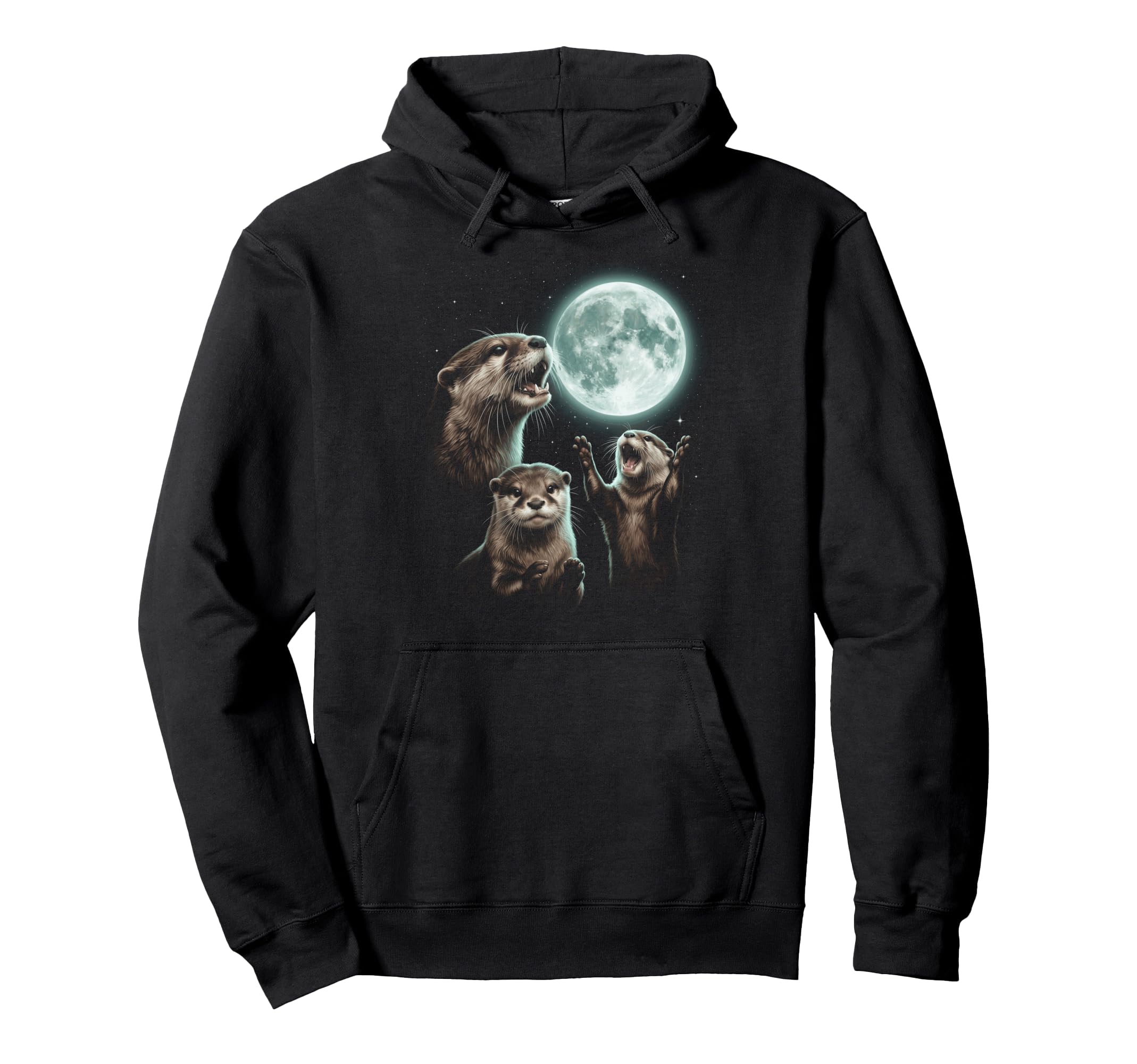 Three Otter Moon Howling Wolf Parody Hoodie - Unique Graphic Men Women - T-Shirt, Sweatshirt, Hoodie