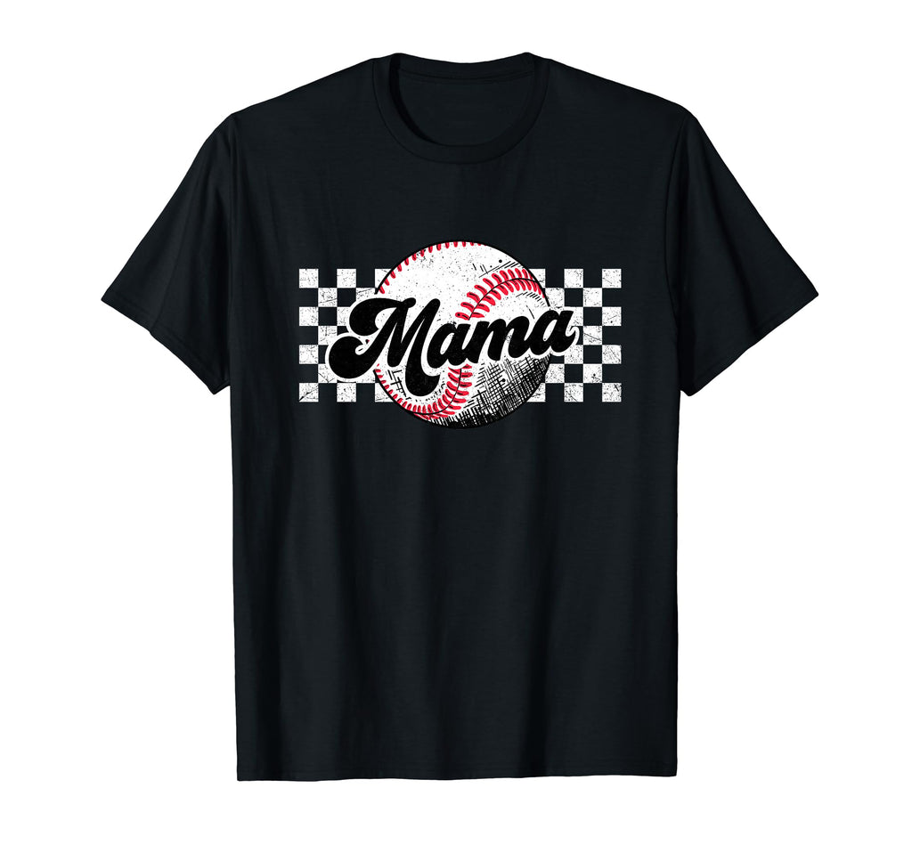 Baseball Mama T Ball Mom Checkered T-Shirt - Custom Art Print for Adults - T-Shirt, Sweatshirt, Hoodie