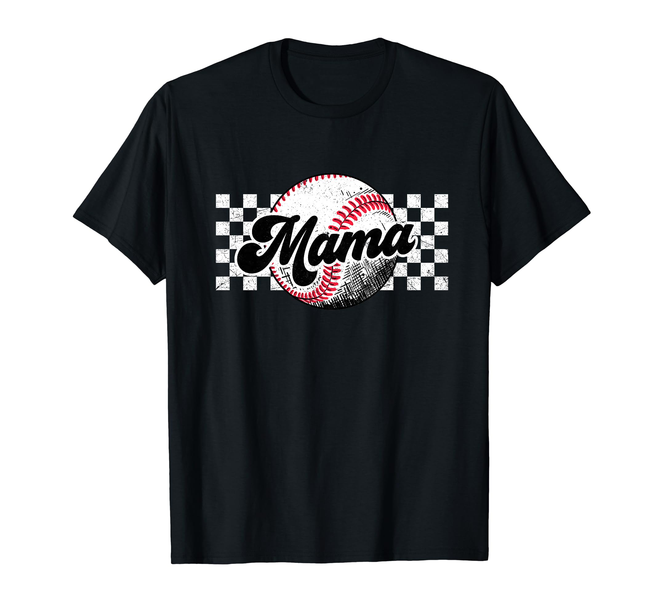 Baseball Mama T Ball Mom Checkered T-Shirt - Custom Art Print for Adults - T-Shirt, Sweatshirt, Hoodie