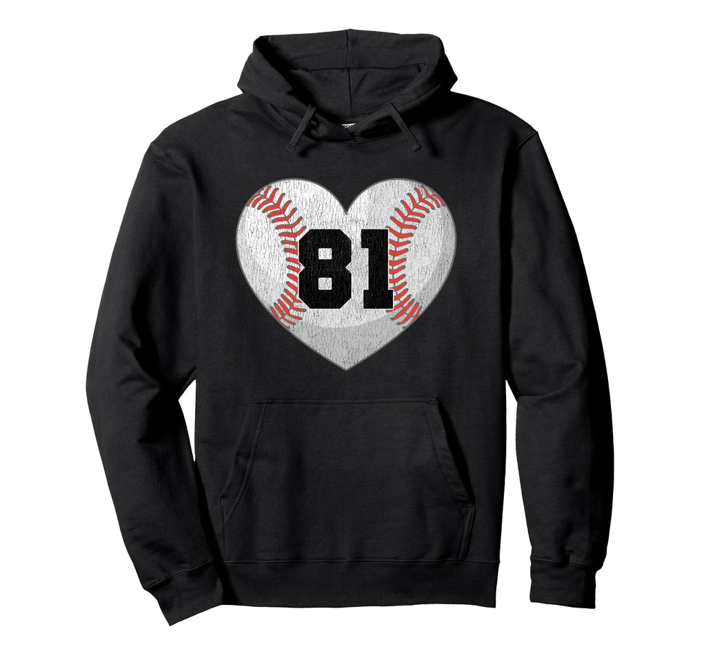 Baseball Number 81 Distressed Heart Hoodie - Unique Graphic Men Women - T-Shirt, Sweatshirt, Hoodie