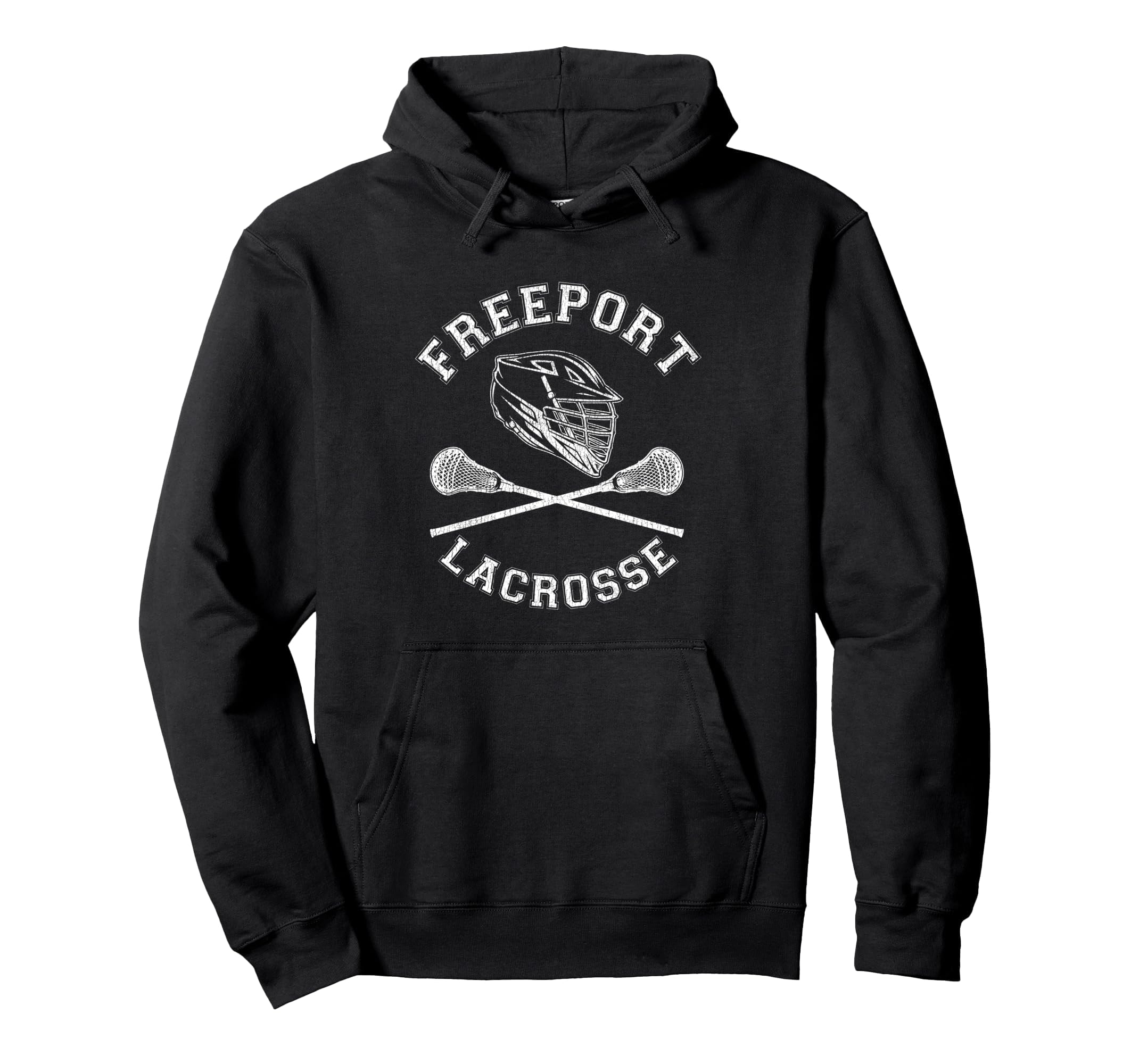 Freeport Lacrosse Distressed Lax Hoodie - Minimalist Print for Adults - T-Shirt, Sweatshirt, Hoodie