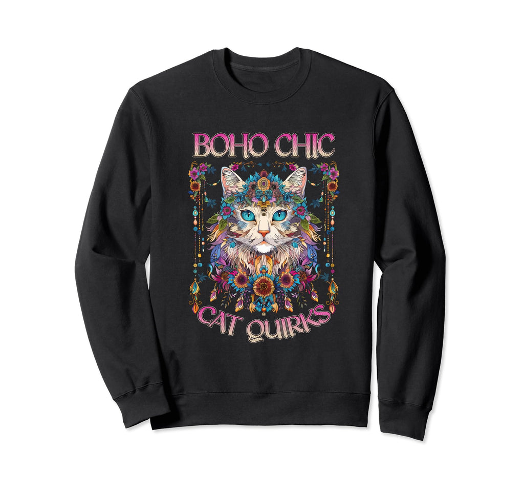 Boho Chic Cat Quirks Bohemian Cat Sweatshirt - Unique Graphic for Adults - T-Shirt, Sweatshirt, Hoodie