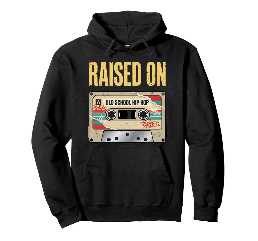 Raised Old School Hip Hop Cassette Hoodie - Graphic Print Men Women - T-Shirt, Sweatshirt, Hoodie