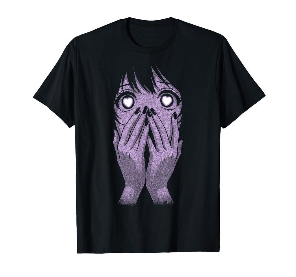 Anime Eyes Hearts Manga Otaku Grunge T-Shirt - Custom Art Print Unisex - T-Shirt, Sweatshirt, Hoodie