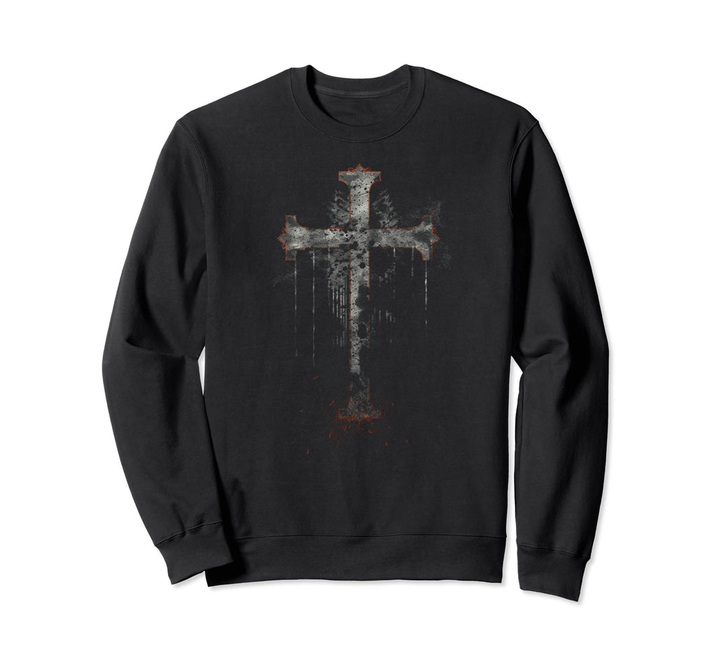 Cross Distressed 90S Goth Grunge Sweatshirt - Casual Everyday Wear Unisex - T-Shirt, Sweatshirt, Hoodie