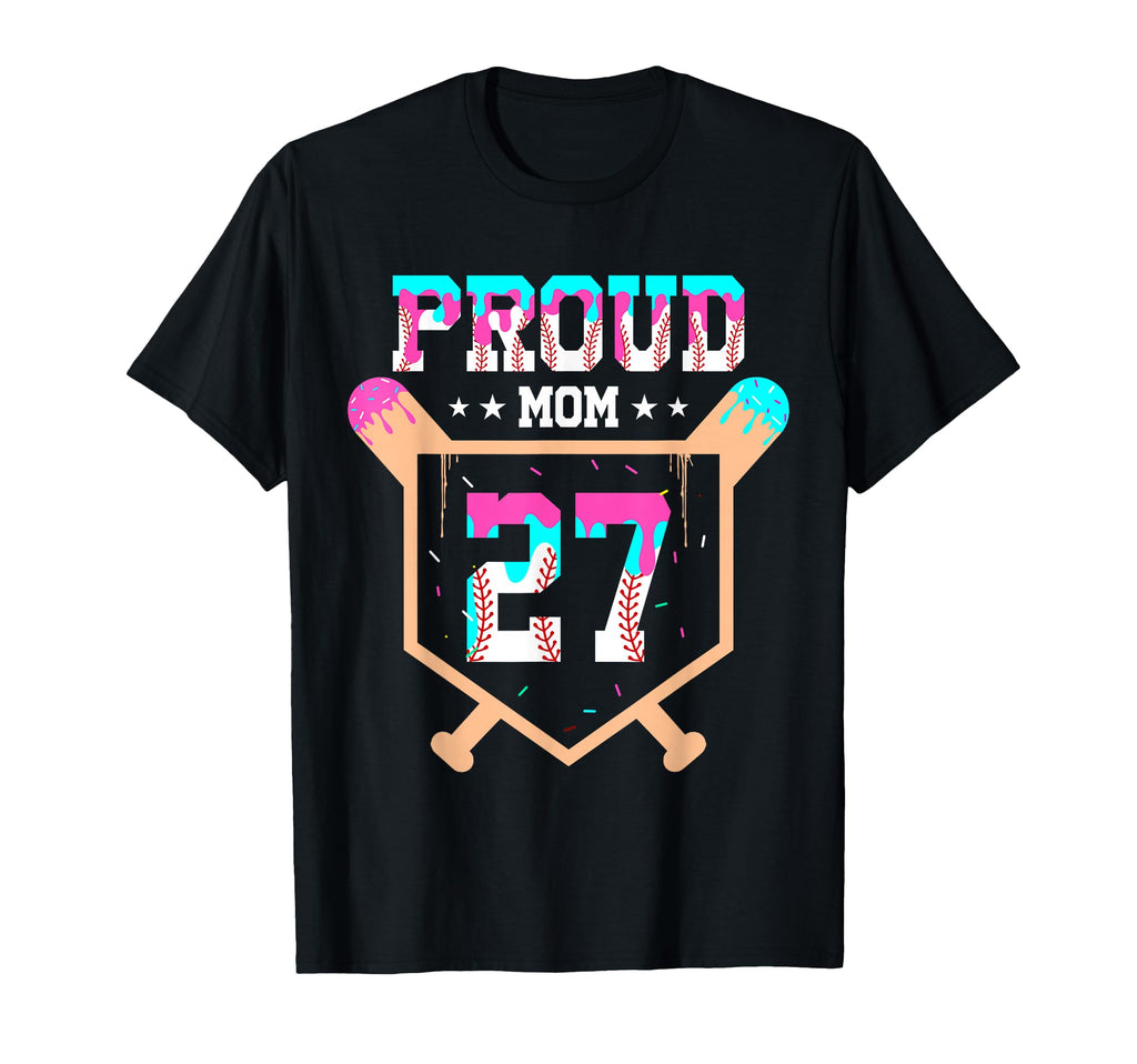 Proud Mom Baseball Player Number 27 T-Shirt - Unique Graphic for Adults - T-Shirt, Sweatshirt, Hoodie