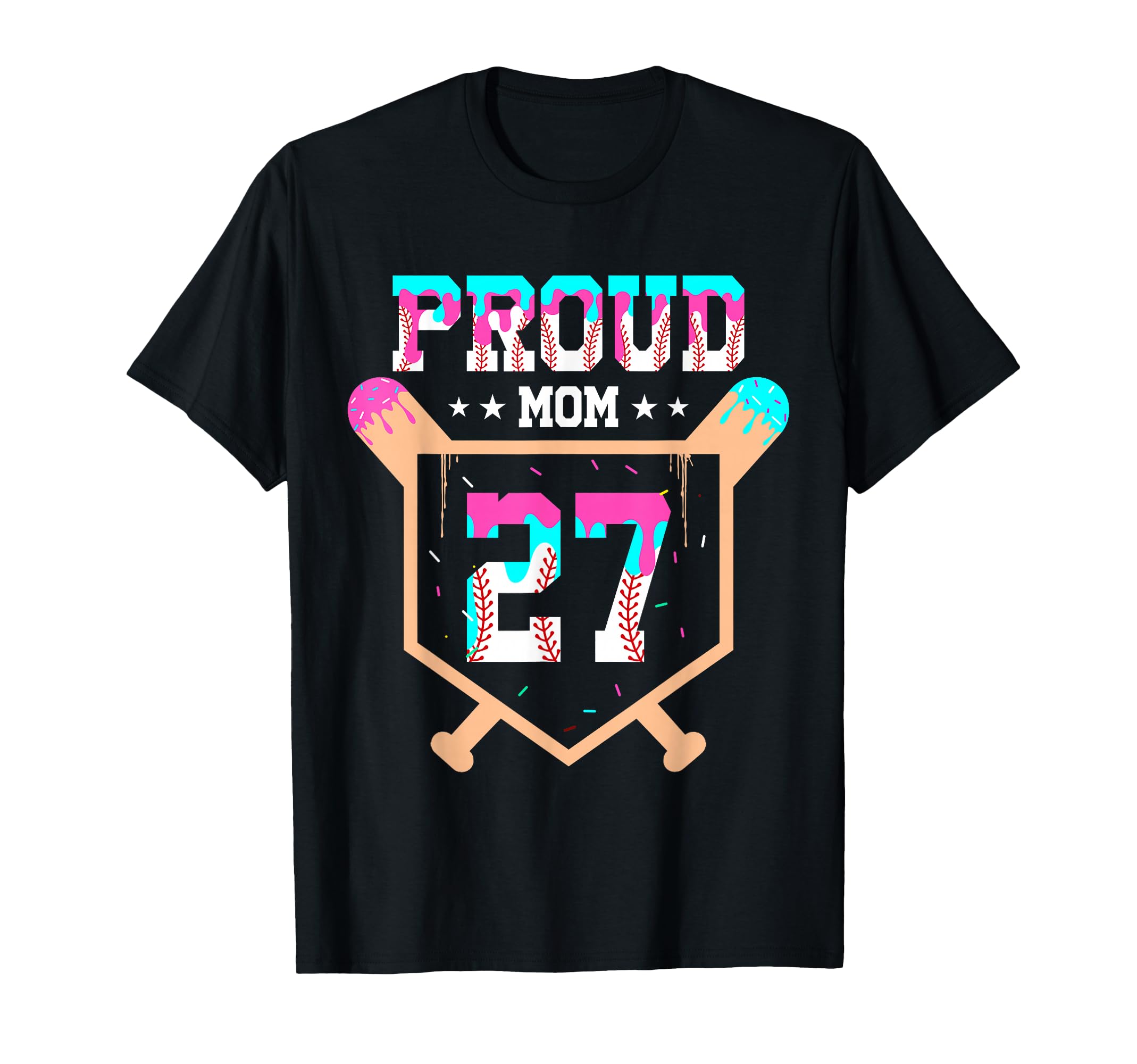 Proud Mom Baseball Player Number 27 T-Shirt - Unique Graphic for Adults - T-Shirt, Sweatshirt, Hoodie