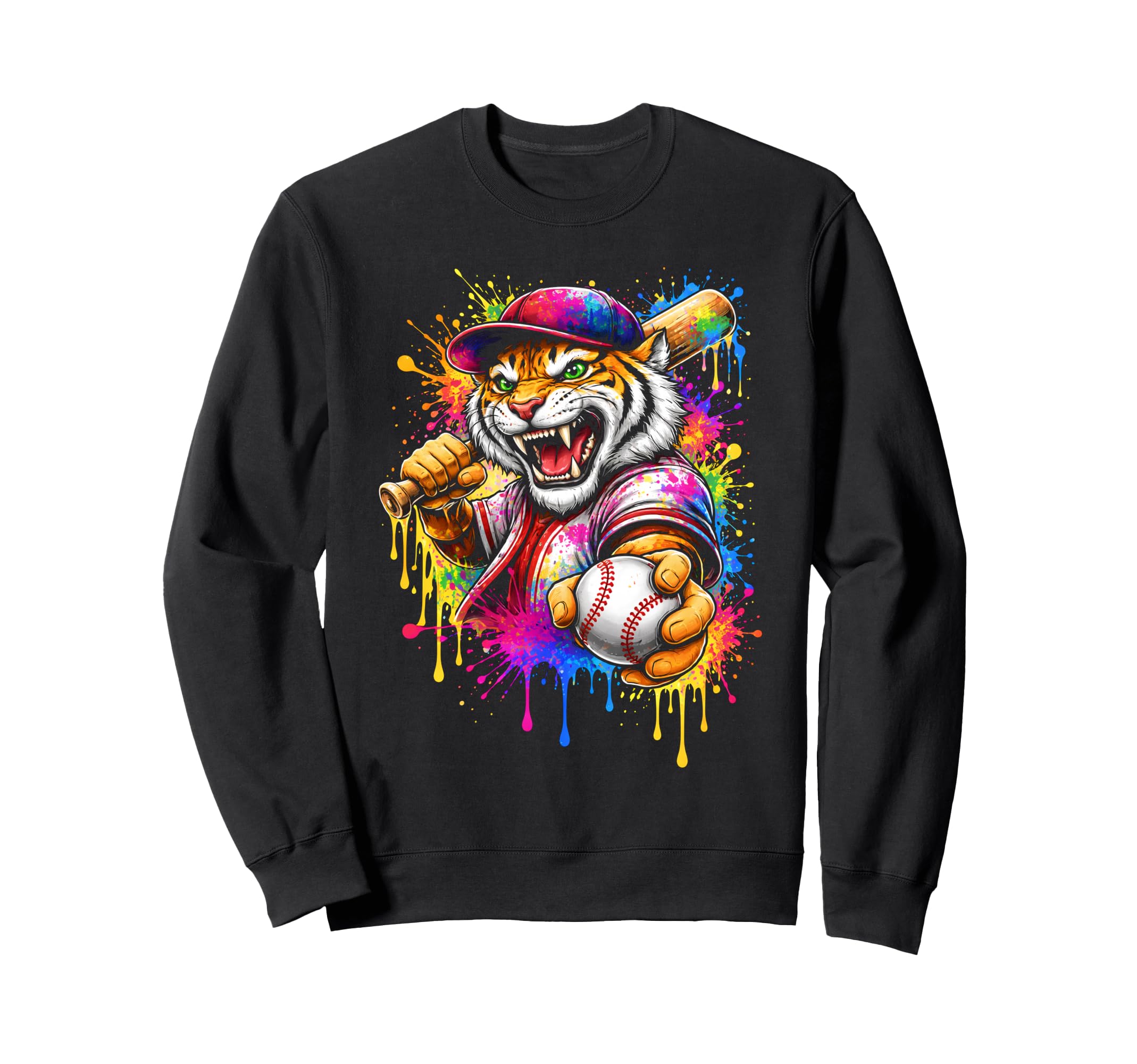 Fierce Tiger Baseball Player Sweatshirt - Casual Everyday Wear Men Women - T-Shirt, Sweatshirt, Hoodie