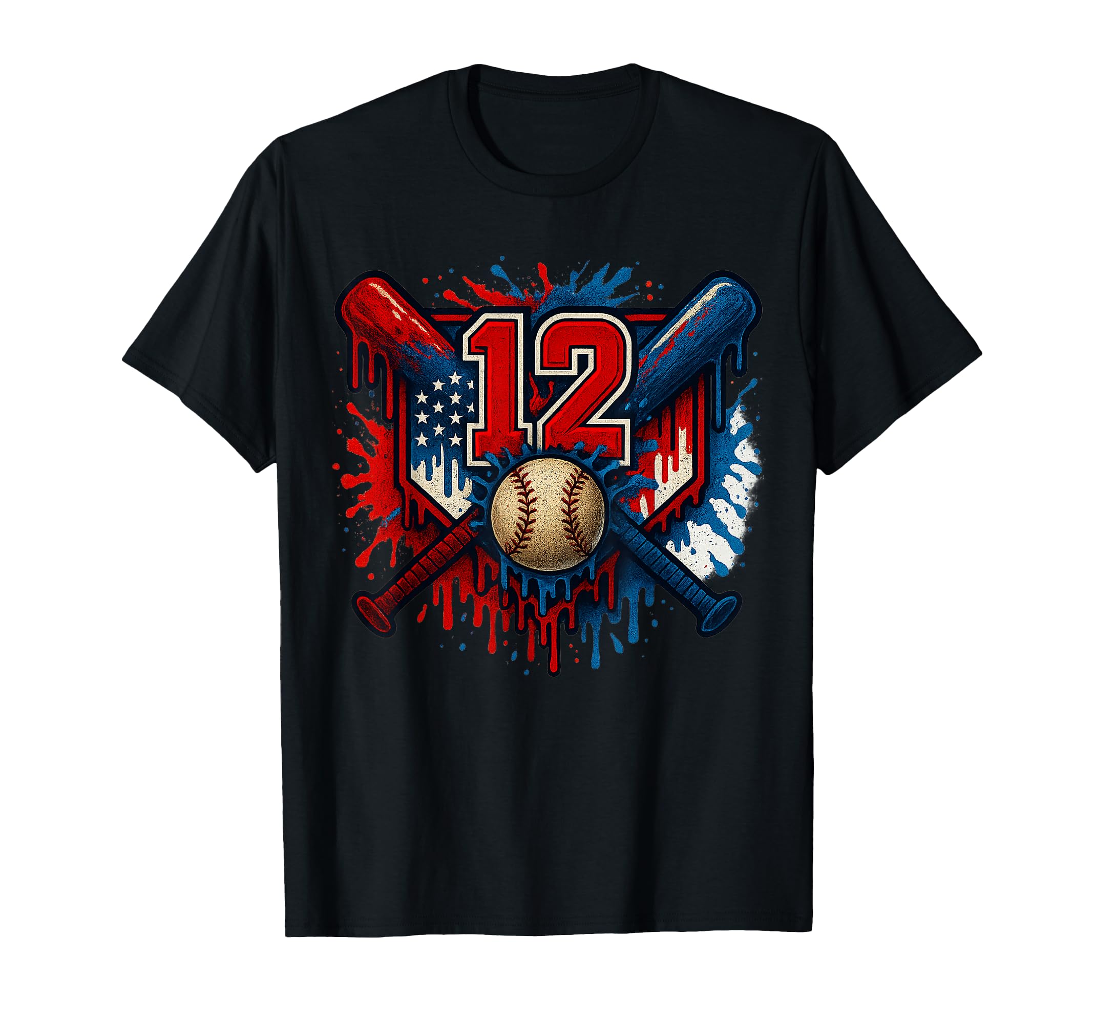 Baseball 12 Year Old Splash Drip 12Th T-Shirt - Graphic Print Men Women - T-Shirt, Sweatshirt, Hoodie
