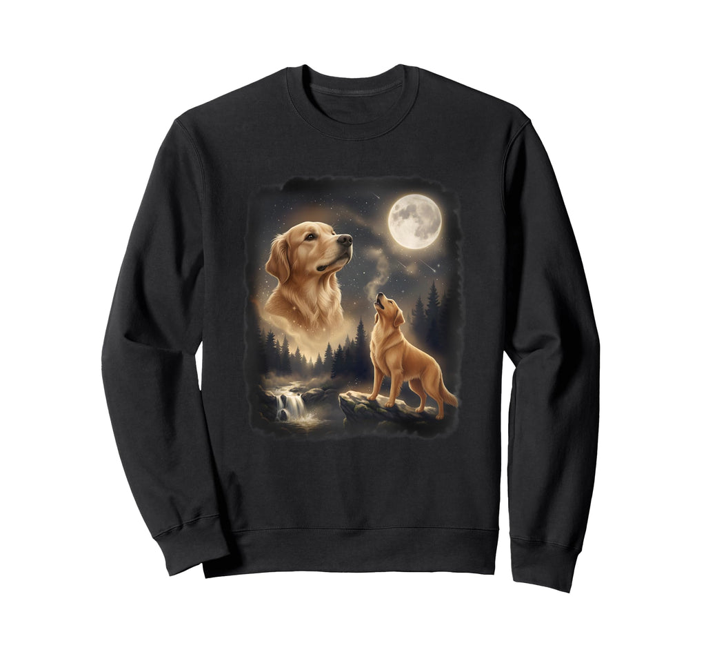 Golden Retriever Howling To Moon 90S Sweatshirt - Novelty Apparel Unisex - T-Shirt, Sweatshirt, Hoodie
