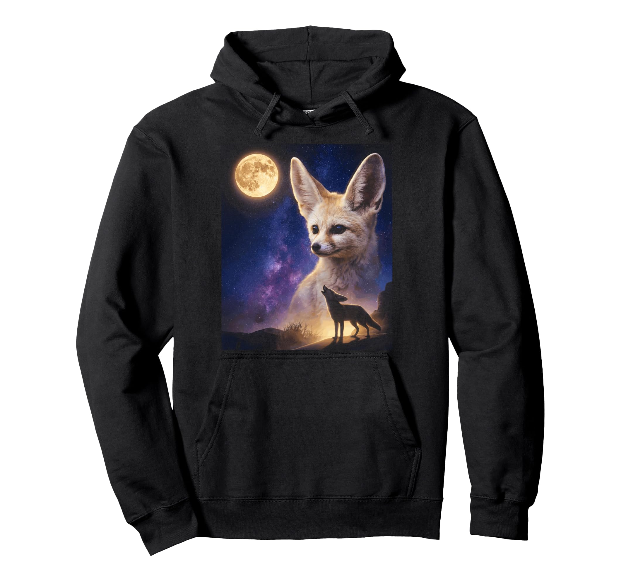 90S Fennec Fox Howling Moon Y2K Hoodie - Custom Art Print for Adults - T-Shirt, Sweatshirt, Hoodie