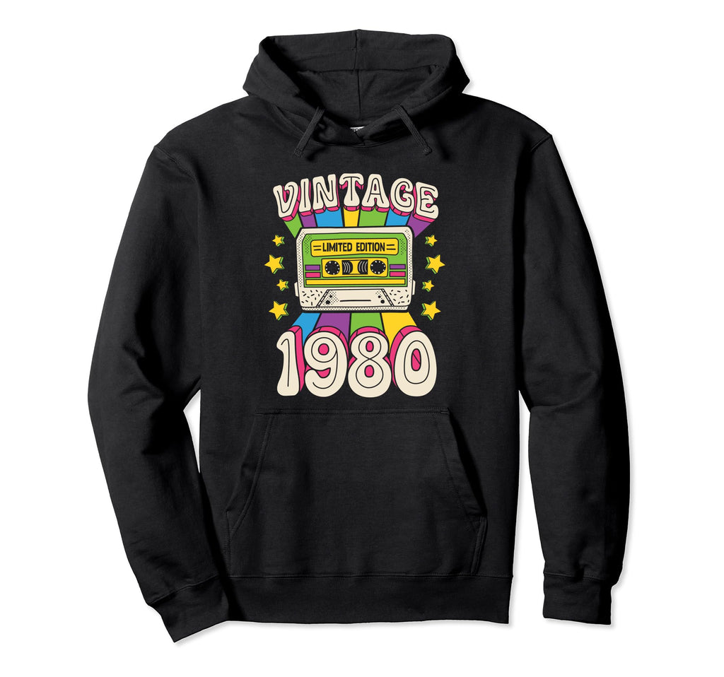 1980 80S Music Mixtape Cassette Tape Hoodie - Fun Novelty Design for Adults - T-Shirt, Sweatshirt, Hoodie