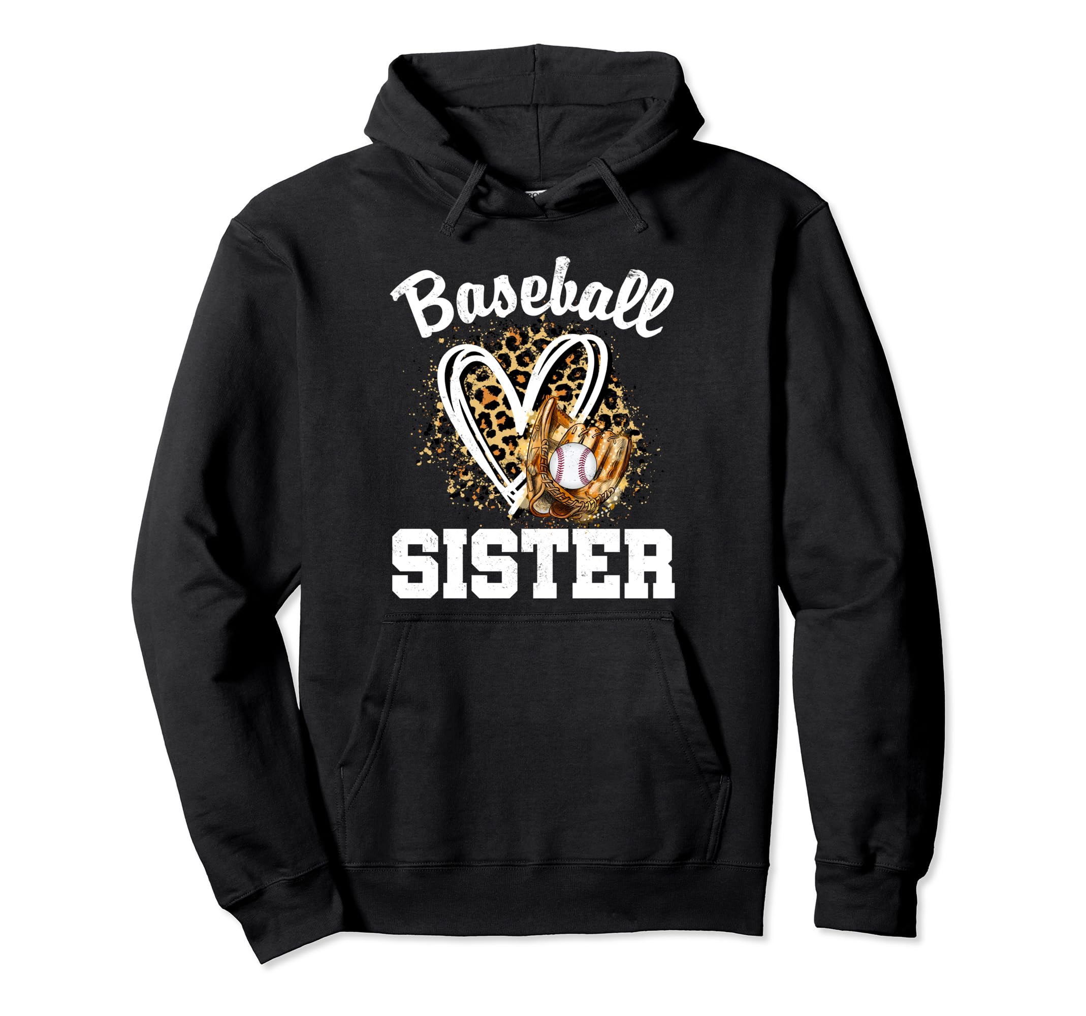 Baseball Sister Leopard Heart Game Hoodie - Aesthetic Graphic for Adults - T-Shirt, Sweatshirt, Hoodie