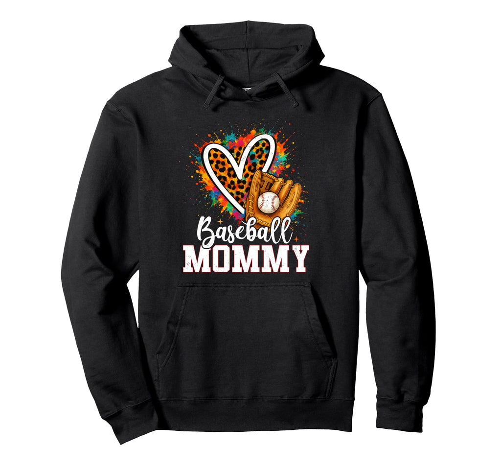 Baseball Mommy Mom Leopard Heart Colorful Hoodie - Novelty Apparel Unisex - T-Shirt, Sweatshirt, Hoodie