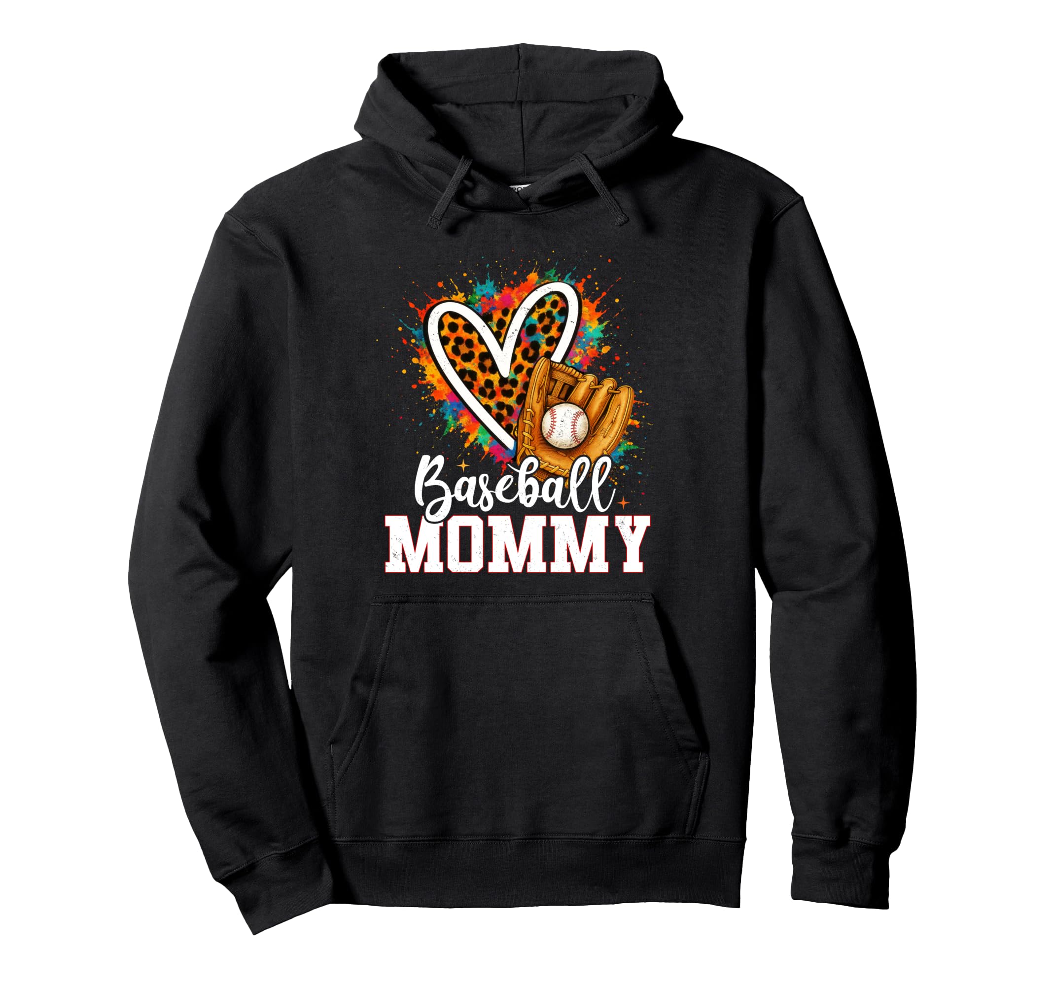 Baseball Mommy Mom Leopard Heart Colorful Hoodie - Novelty Apparel Unisex - T-Shirt, Sweatshirt, Hoodie