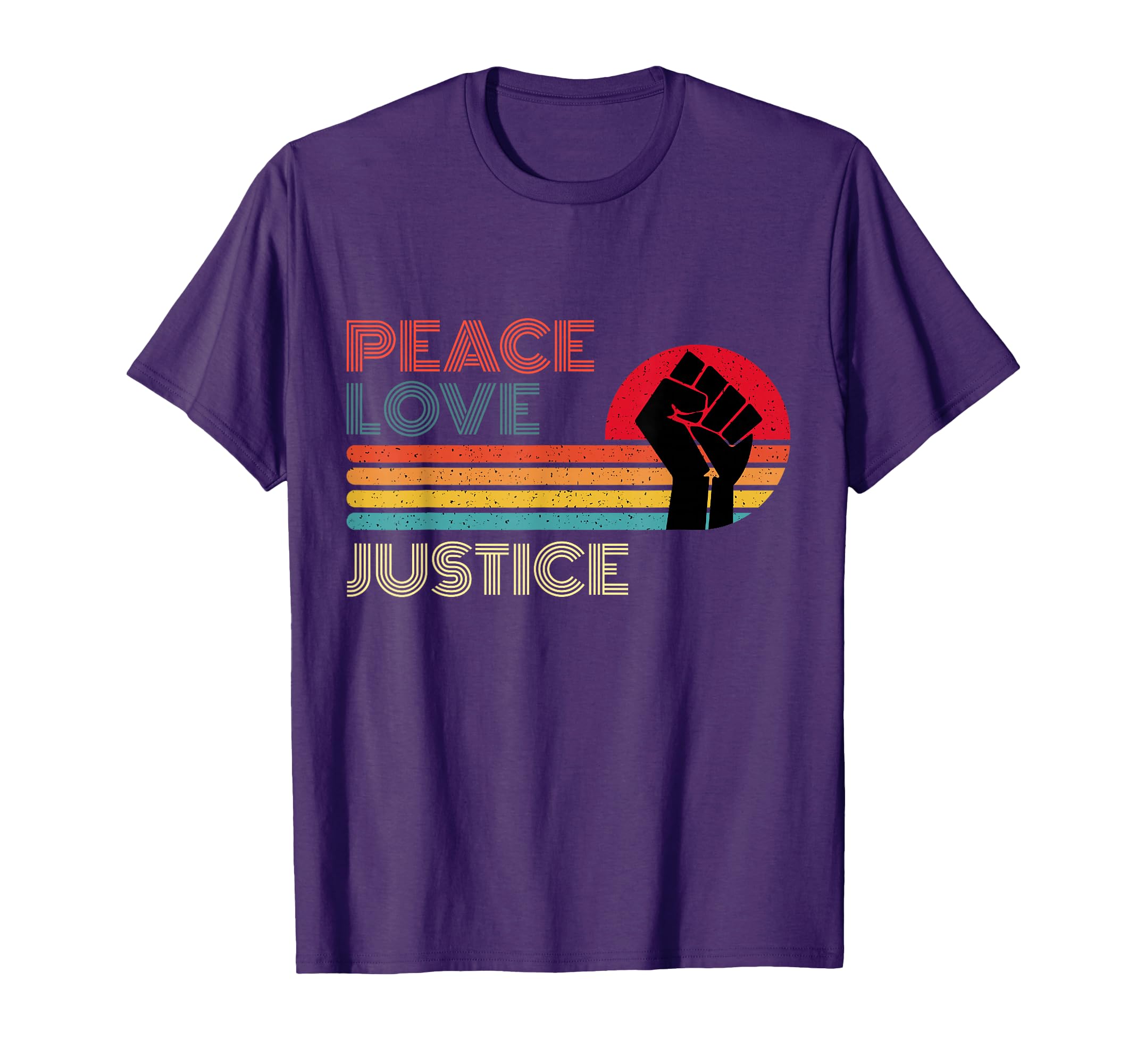 Peace Love Justice Striped Sunset T-Shirt - Fun Novelty Design Unisex - T-Shirt, Sweatshirt, Hoodie