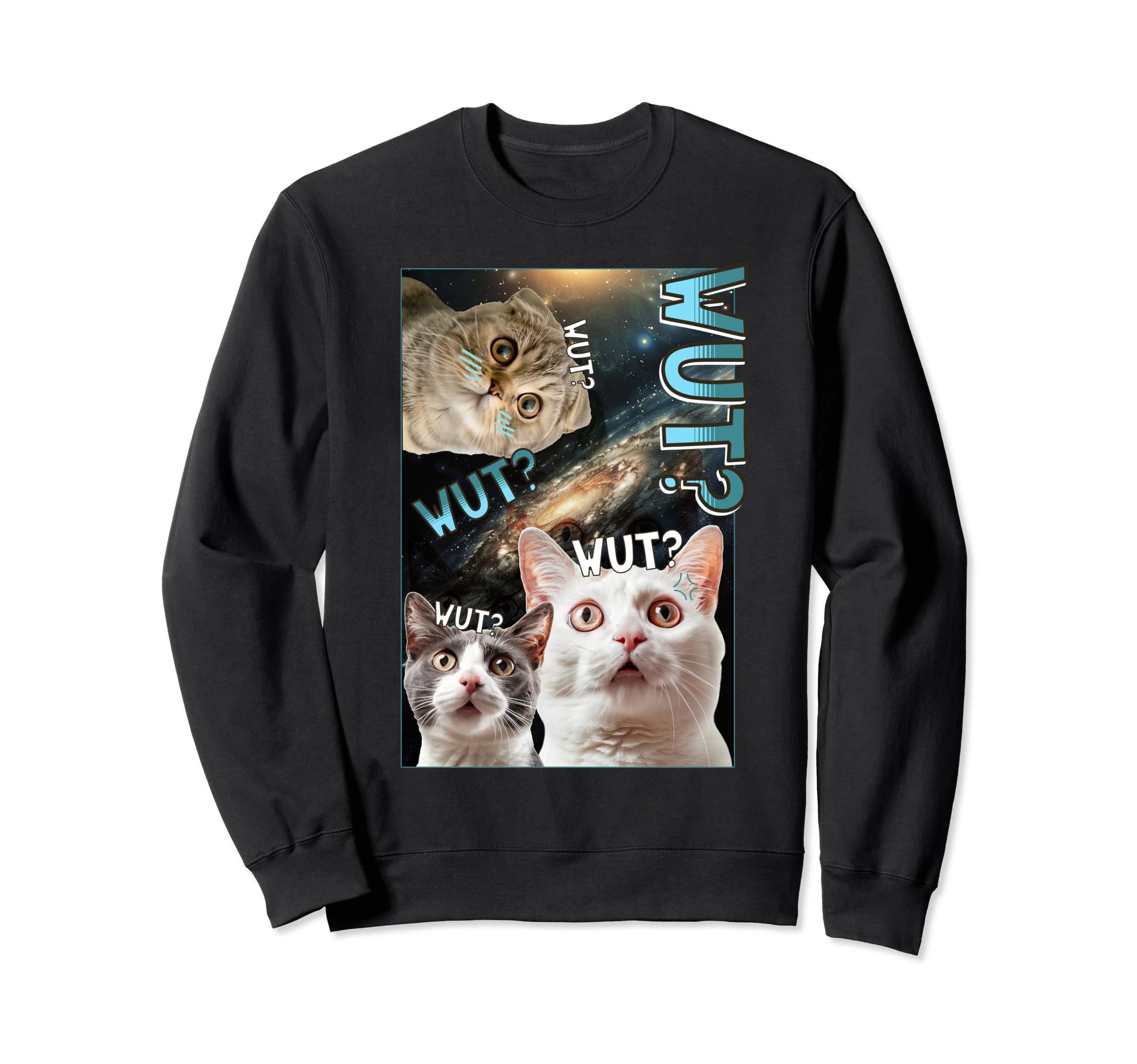 Funny Cat Wut Meme Face Galaxy Sweatshirt - Trendy Graphic Men Women - T-Shirt, Sweatshirt, Hoodie