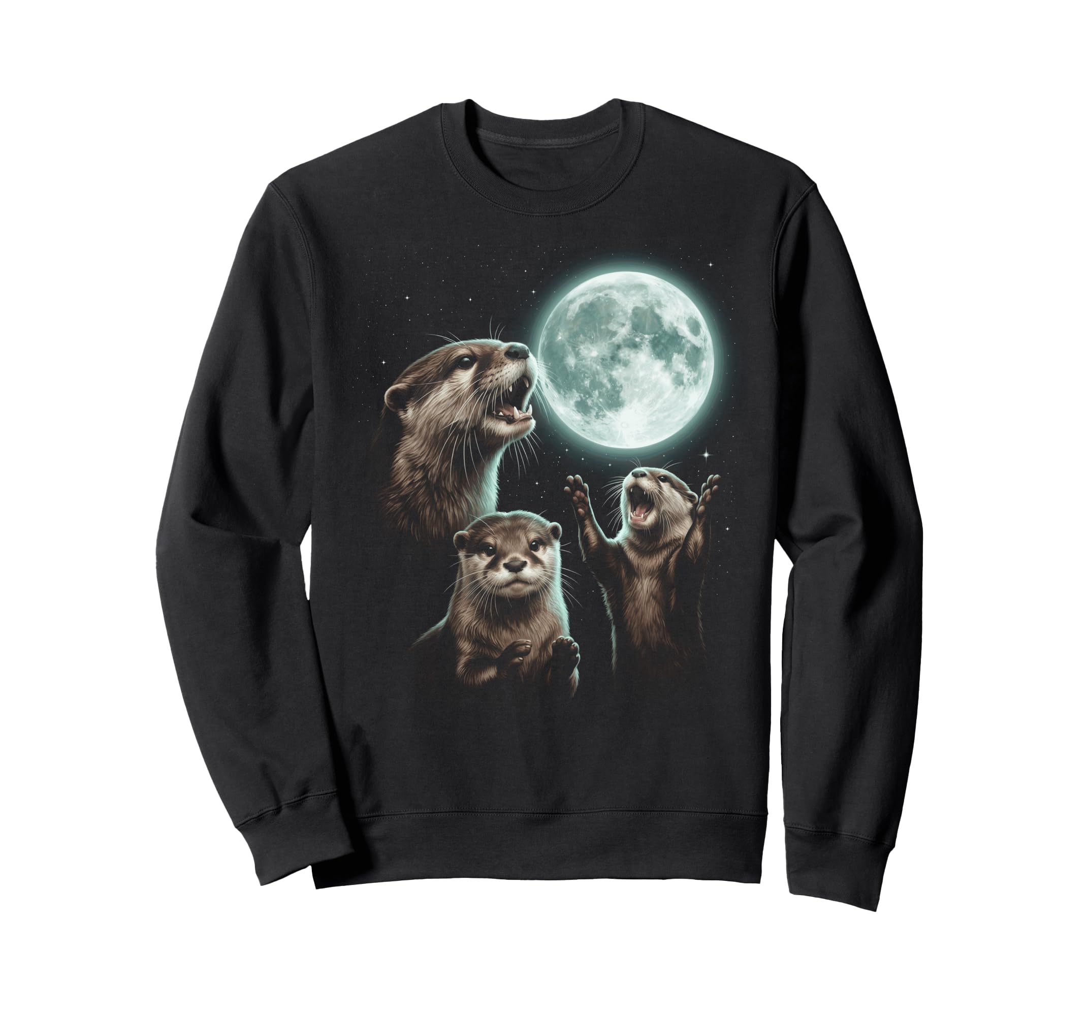 Three Otter Moon Howling Wolf Sweatshirt - Aesthetic Graphic for Adults - T-Shirt, Sweatshirt, Hoodie