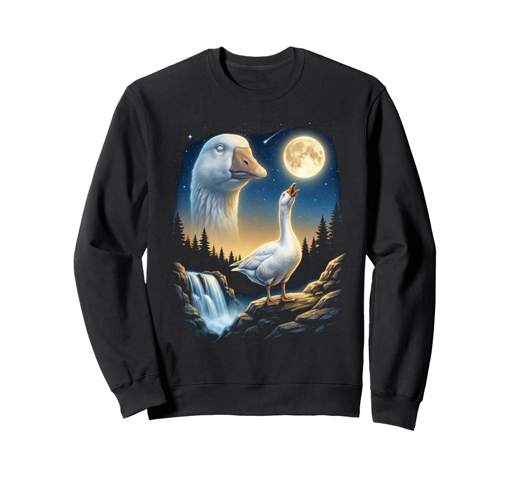 Goose Howling To Moon Silly Sweatshirt - Casual Everyday Wear Men Women - T-Shirt, Sweatshirt, Hoodie