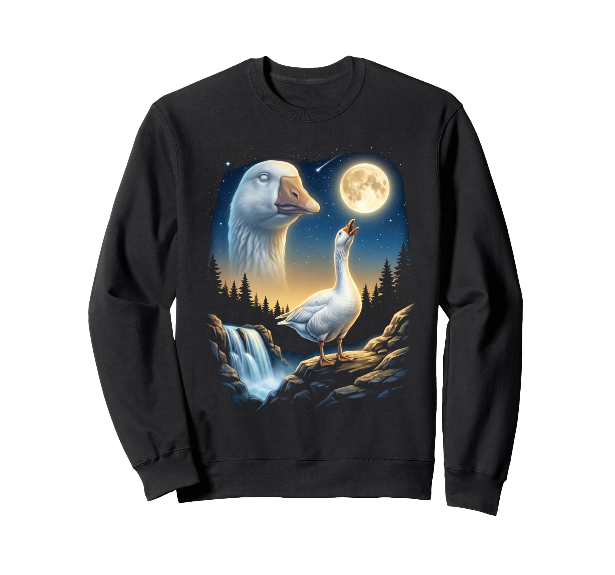 Goose Howling To Moon Silly Sweatshirt - Casual Everyday Wear Men Women - T-Shirt, Sweatshirt, Hoodie
